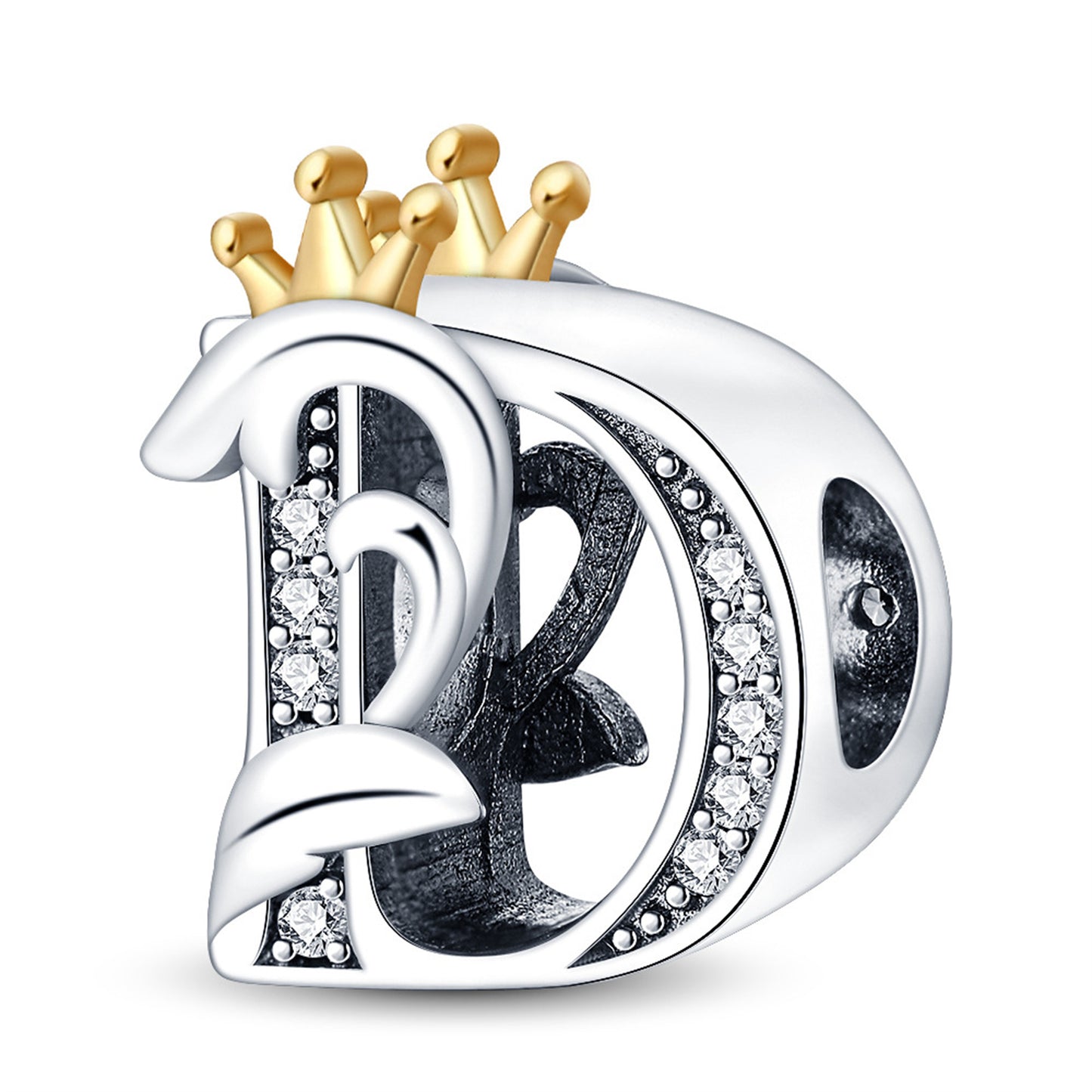 925 Sterling Silver 26 Crown English letter Beaded Series Charm