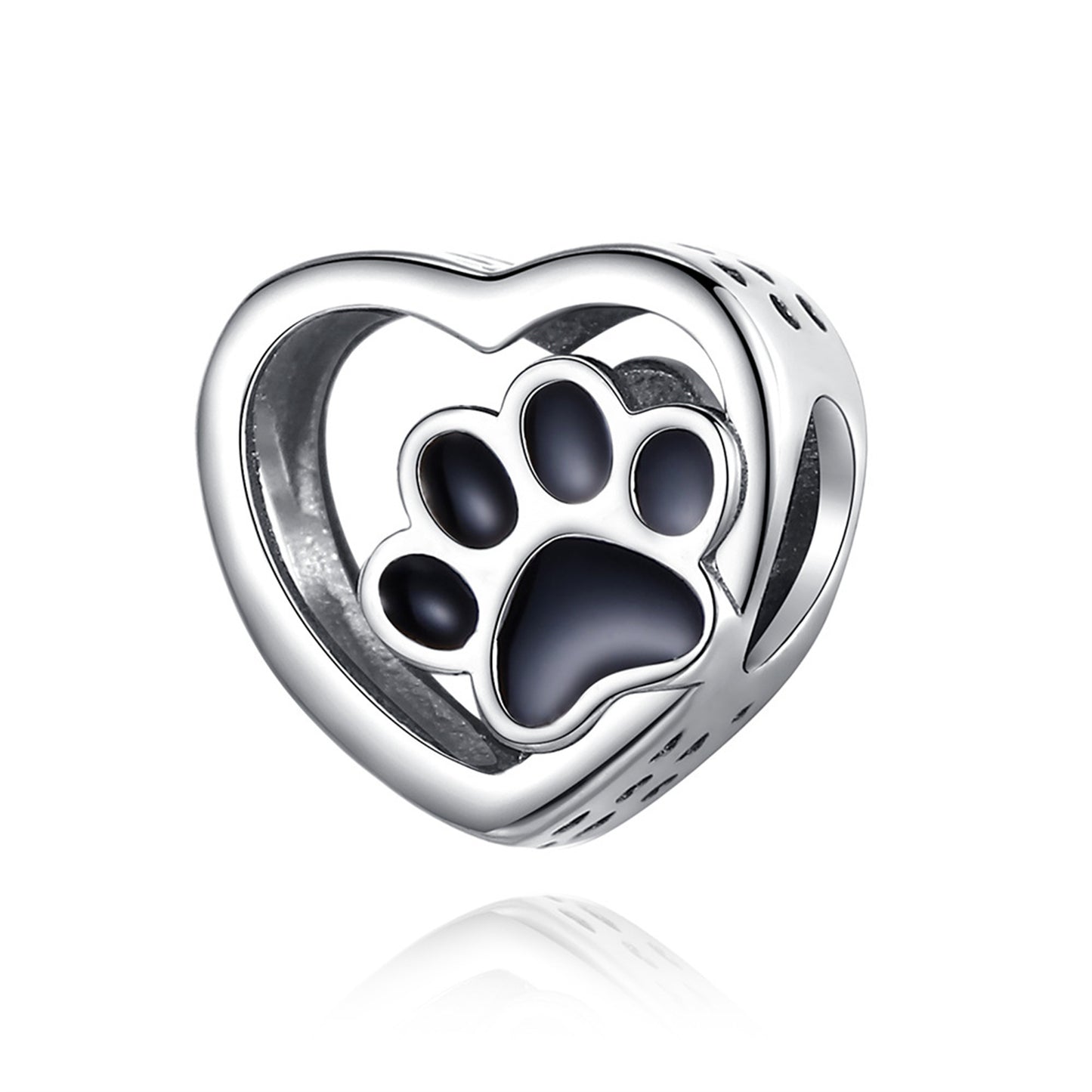 S925 Sterling Silver Animal Footprints Heart-Shaped Zircon Beading Series Charm