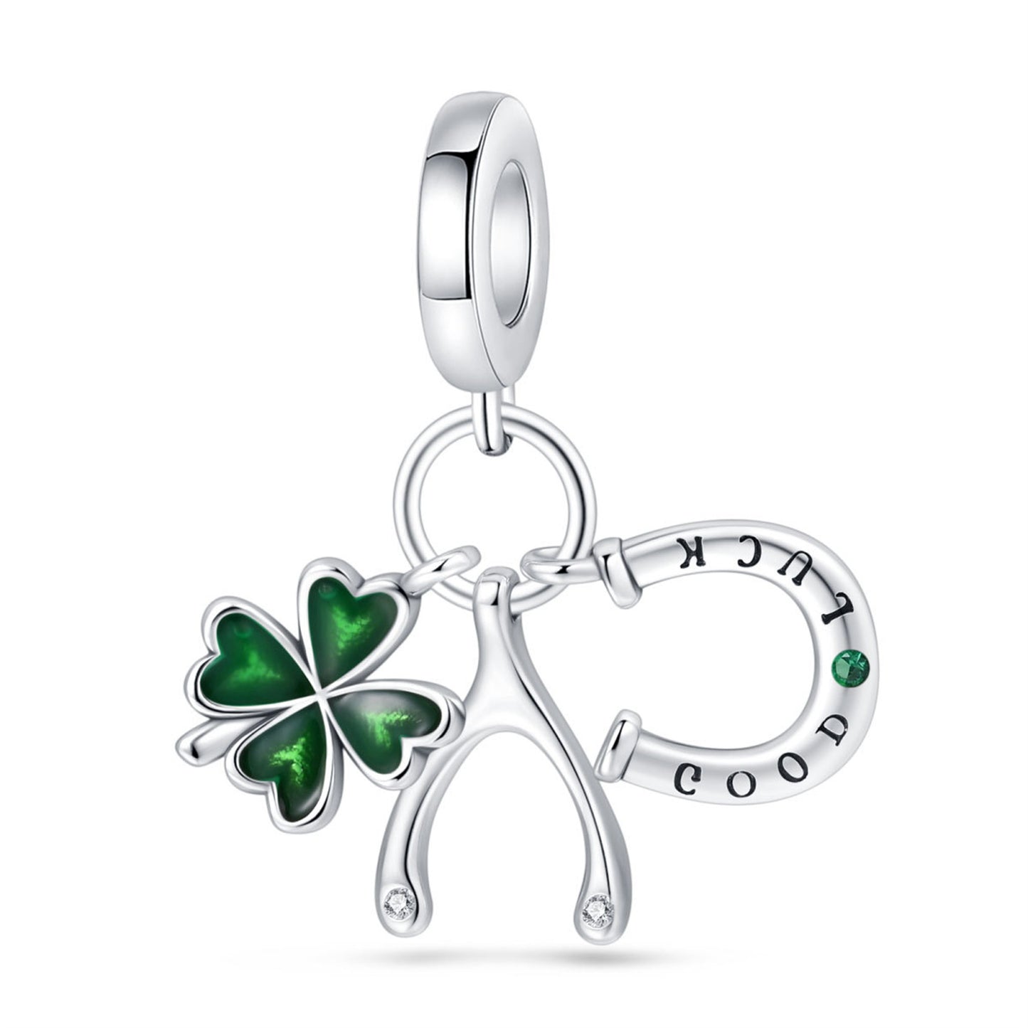 925 Sterling Silver Moon Four-leaf Clover Beaded Series Charm