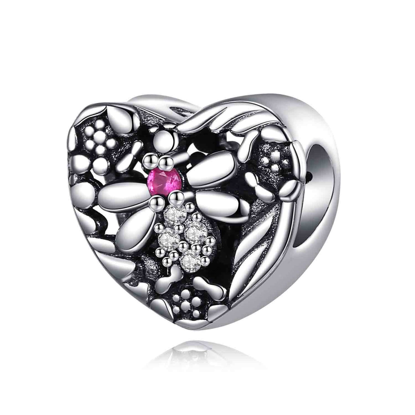 S925 Sterling Silver Exquisite Heart Beaded Series Charm