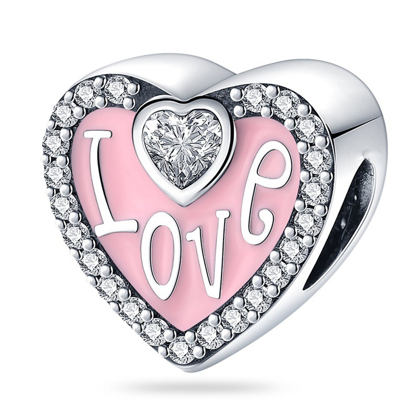 925 Sterling Silver Lucky Pink Heart Pendant Series Charm