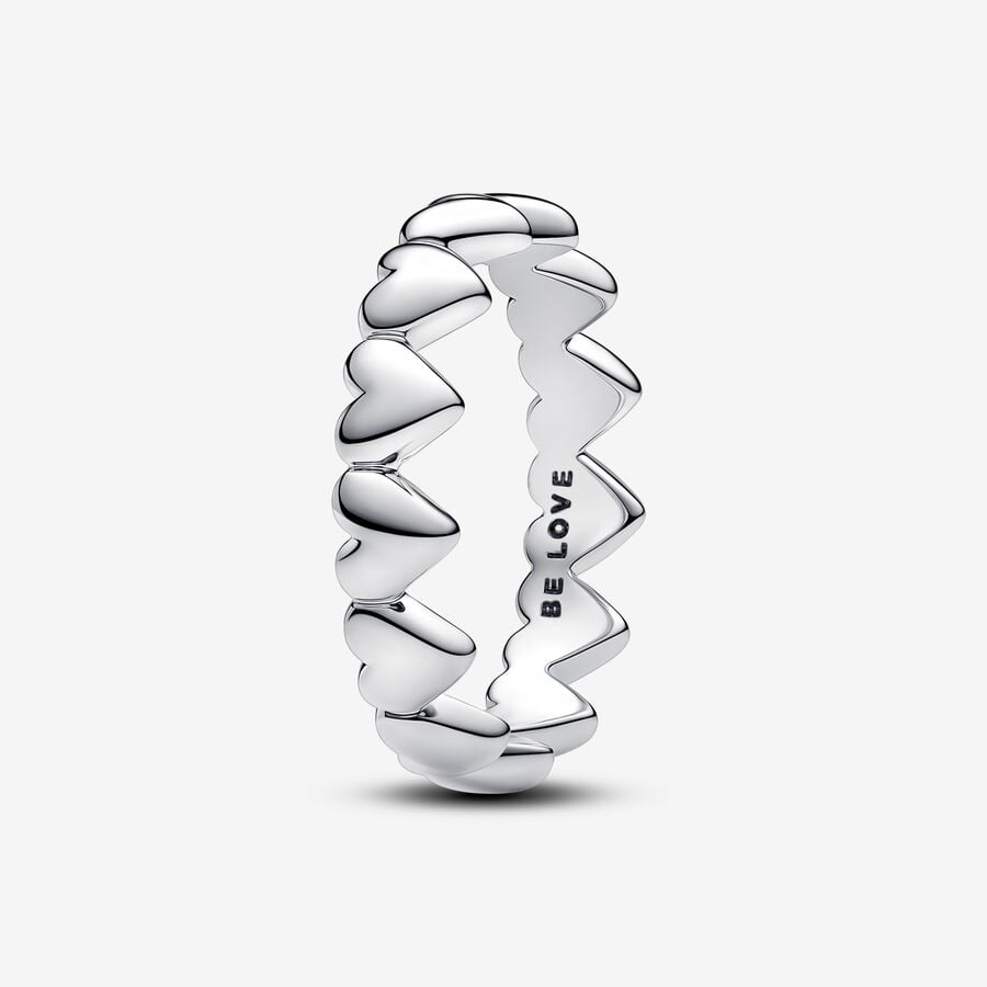S925 Sterling Silver Row of Hearts Ring