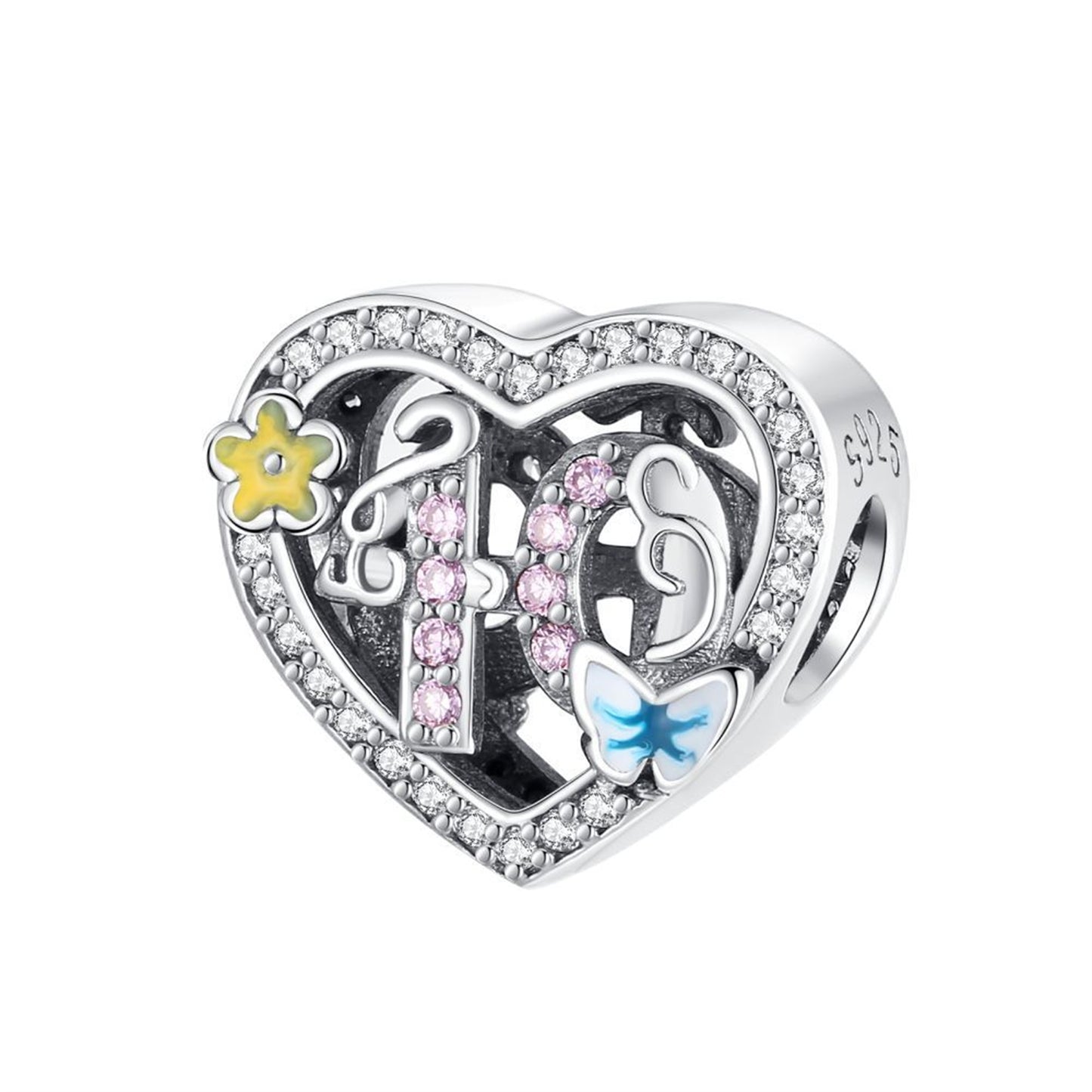 S925 Sterling Silver Love Anniversary Beaded t Series Charm
