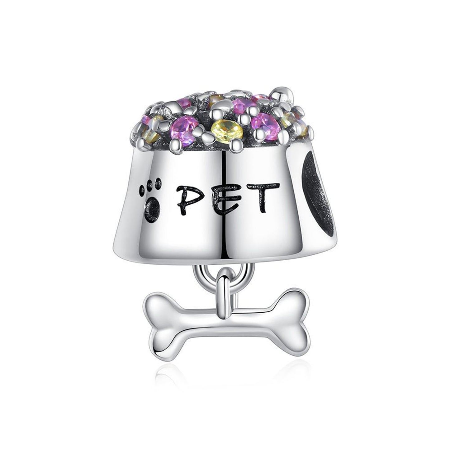 S925 Sterling Silver Animal Footprints Heart-Shaped Zircon Beading Series Charm