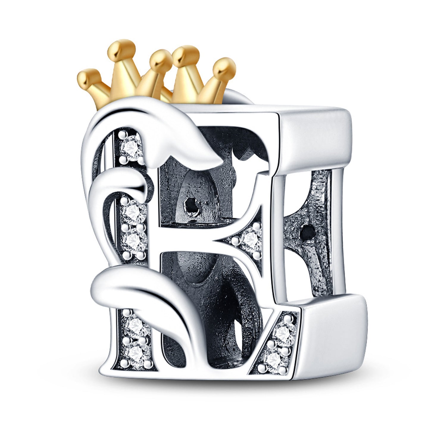 925 Sterling Silver 26 Crown English letter Beaded Series Charm
