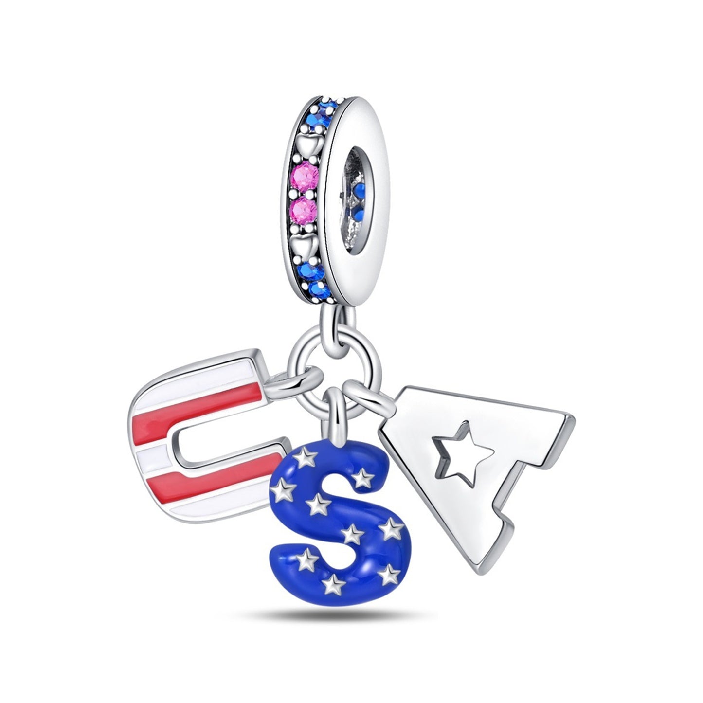 925 Sterling Silver American Style Flag Pendant Series Charm