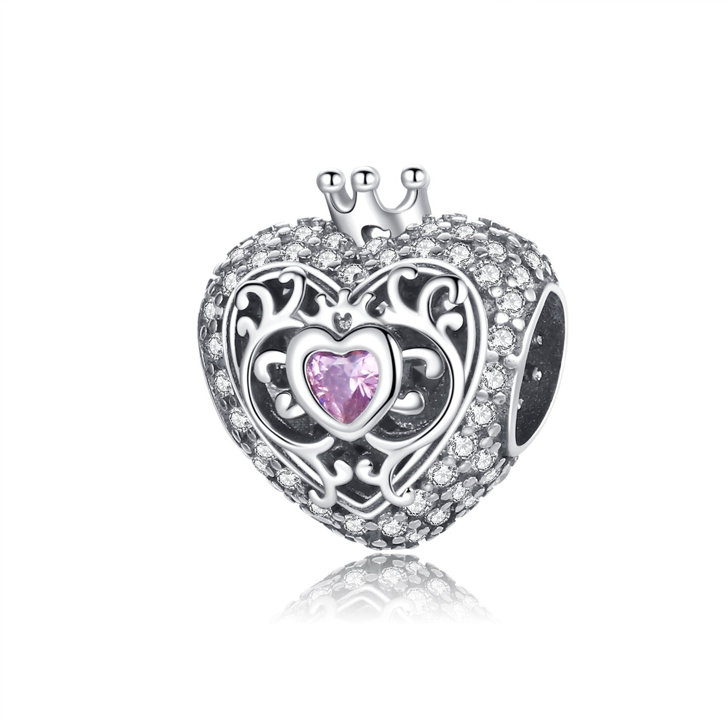 S925 Sterling Silver Pink Heart Beaded Series Charm
