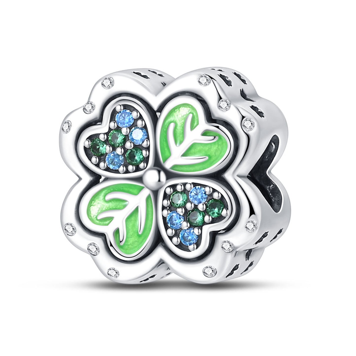 925 Sterling Silver Moon Four-leaf Clover Beaded Series Charm