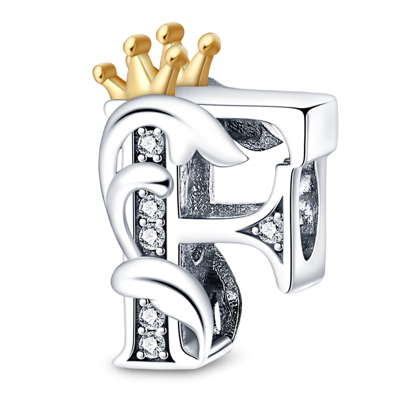 925 Sterling Silver 26 Crown English letter Beaded Series Charm