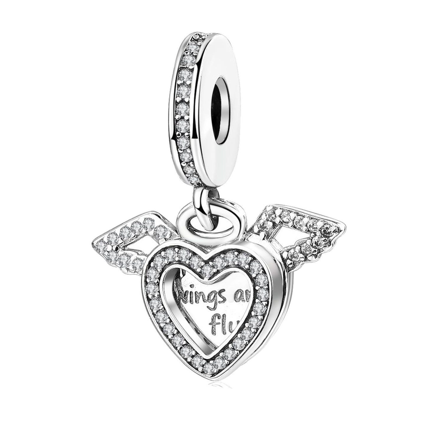 S925 Sterling Silver Heart Angel Wings Pendant Series Charm