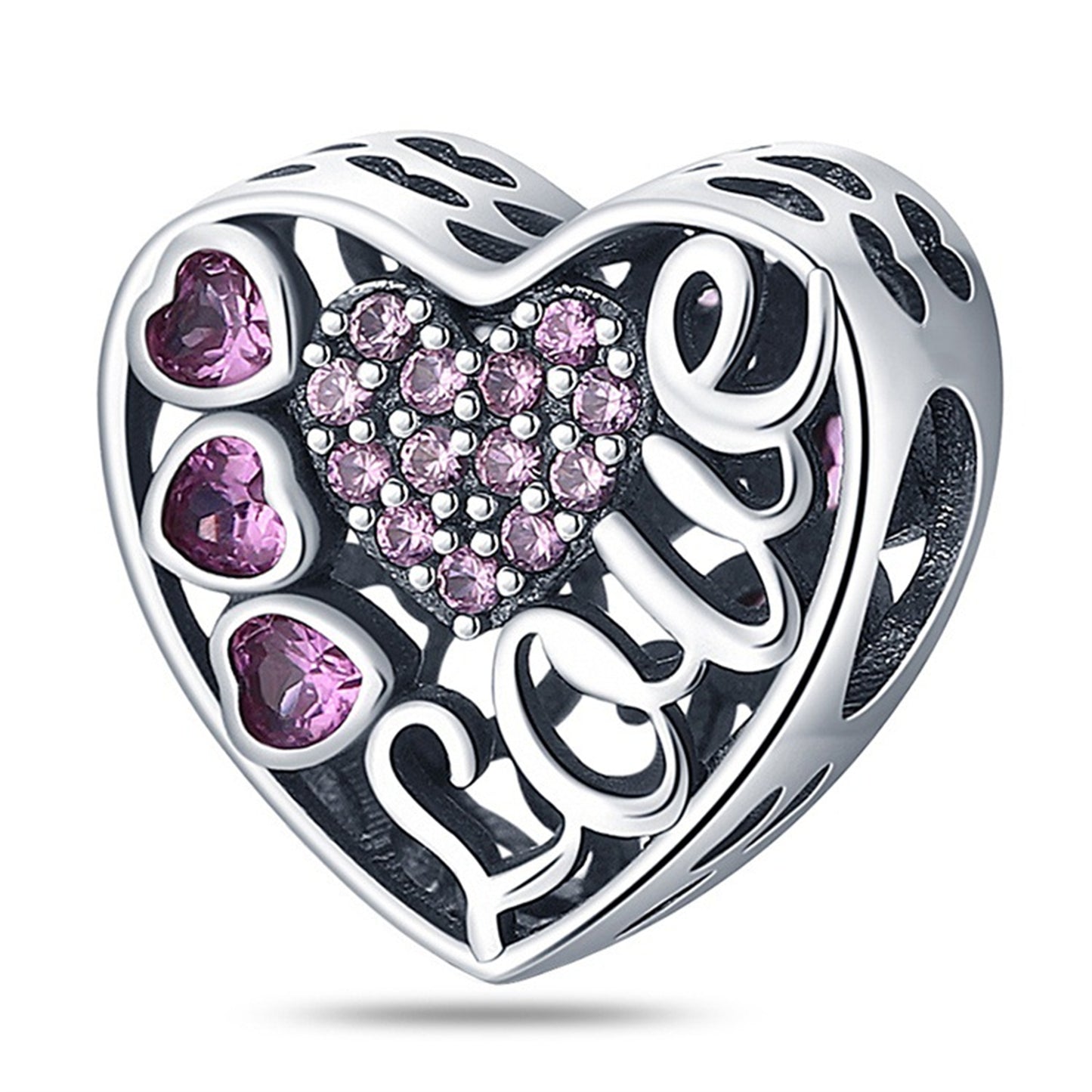 925 Sterling Silver Lucky Pink Heart Pendant Series Charm
