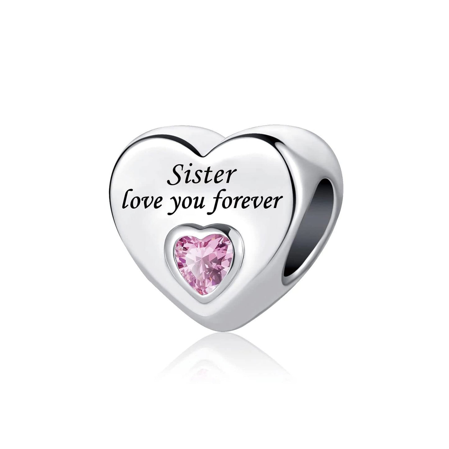 S925 Sterling Silver Family heart Beaded t Series Charm