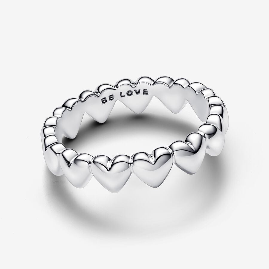 S925 Sterling Silver Row of Hearts Ring