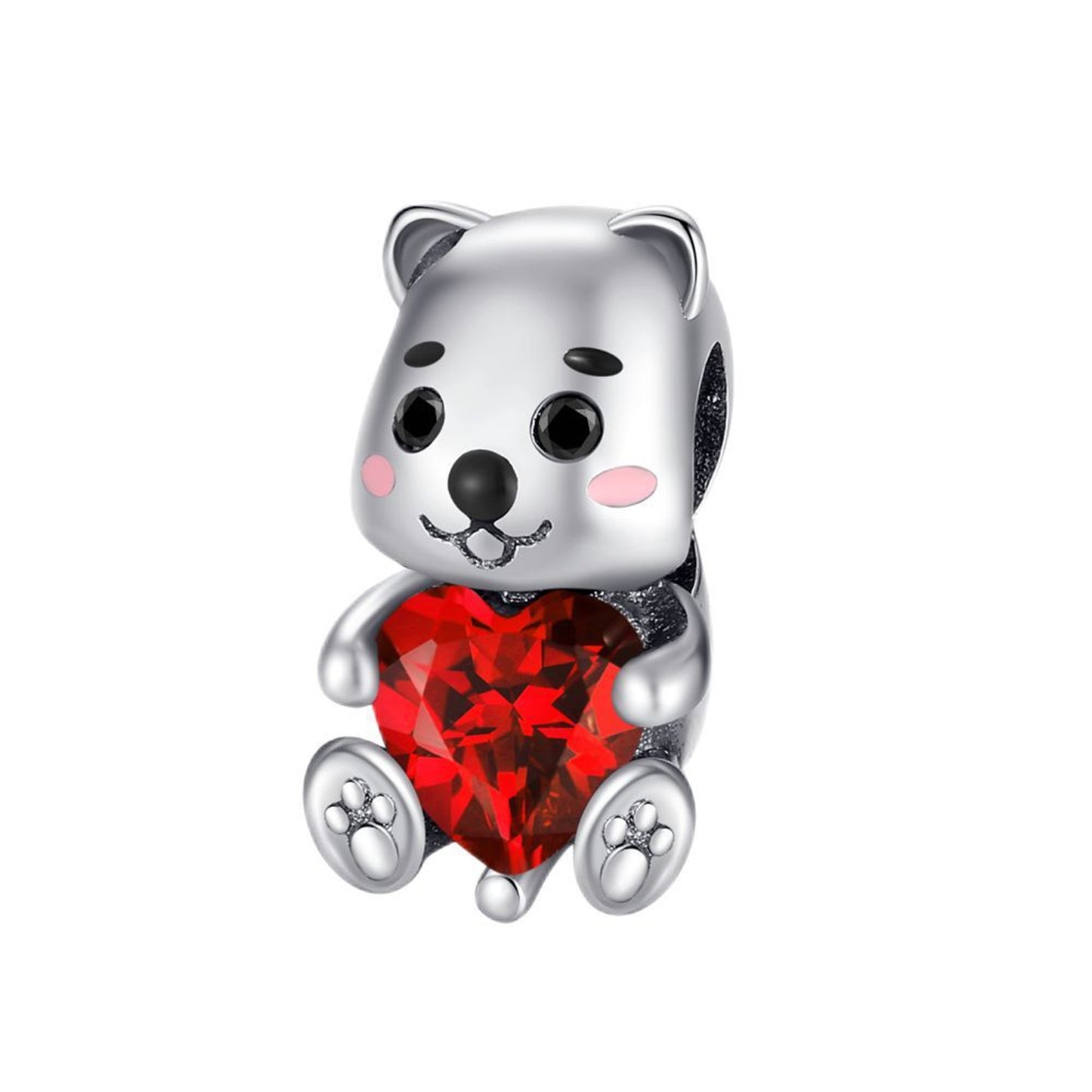 925 Sterling silver Love Shaped Zircon Rabbit Beading Series Charm