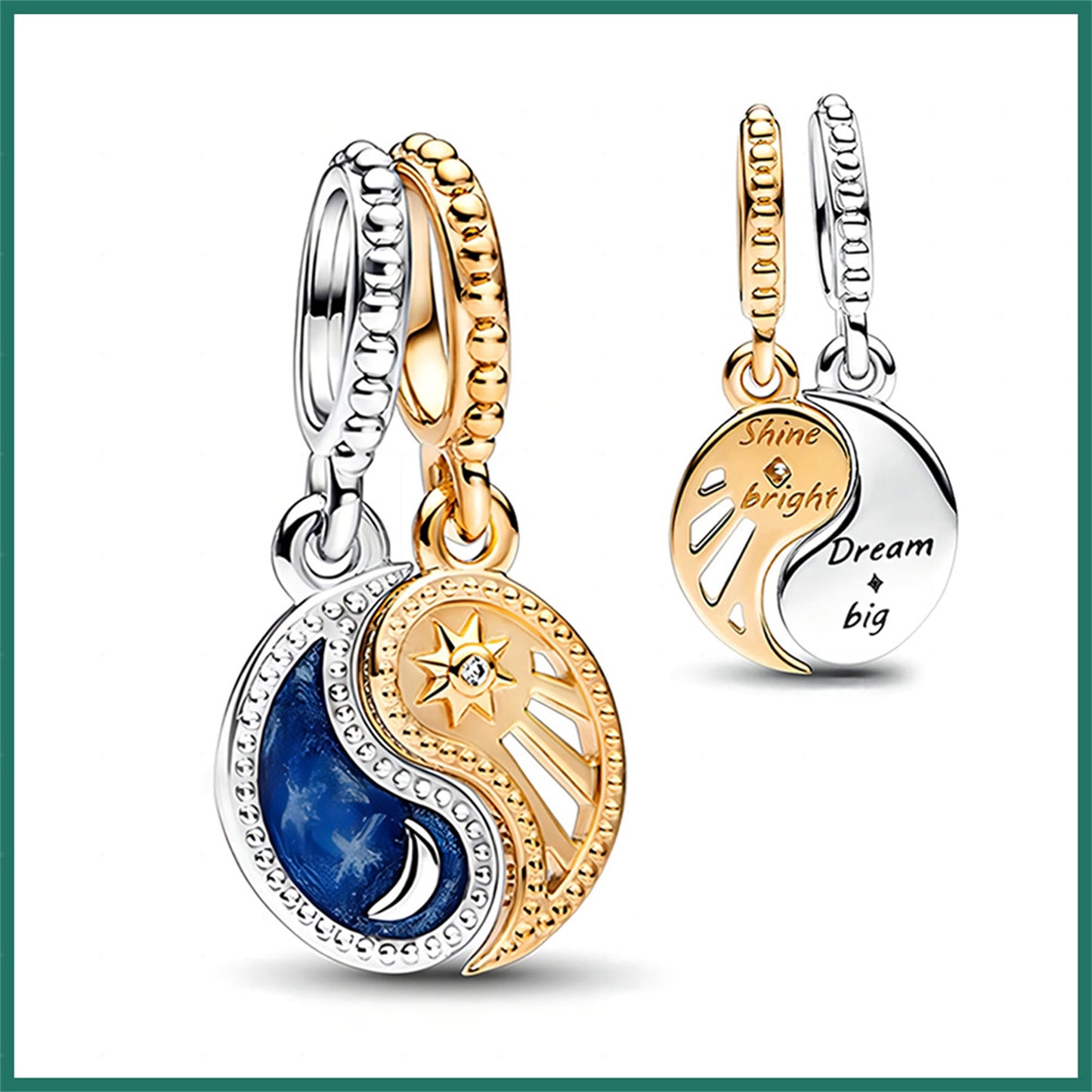 925 Sterling silver Sun, moon and star beaded pendant Charm
