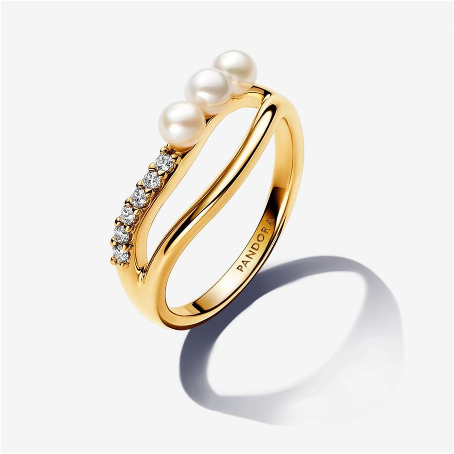 S925 Sterling Silver Treated Freshwater Cultured Pearl & Organically Shaped Double Band Ring