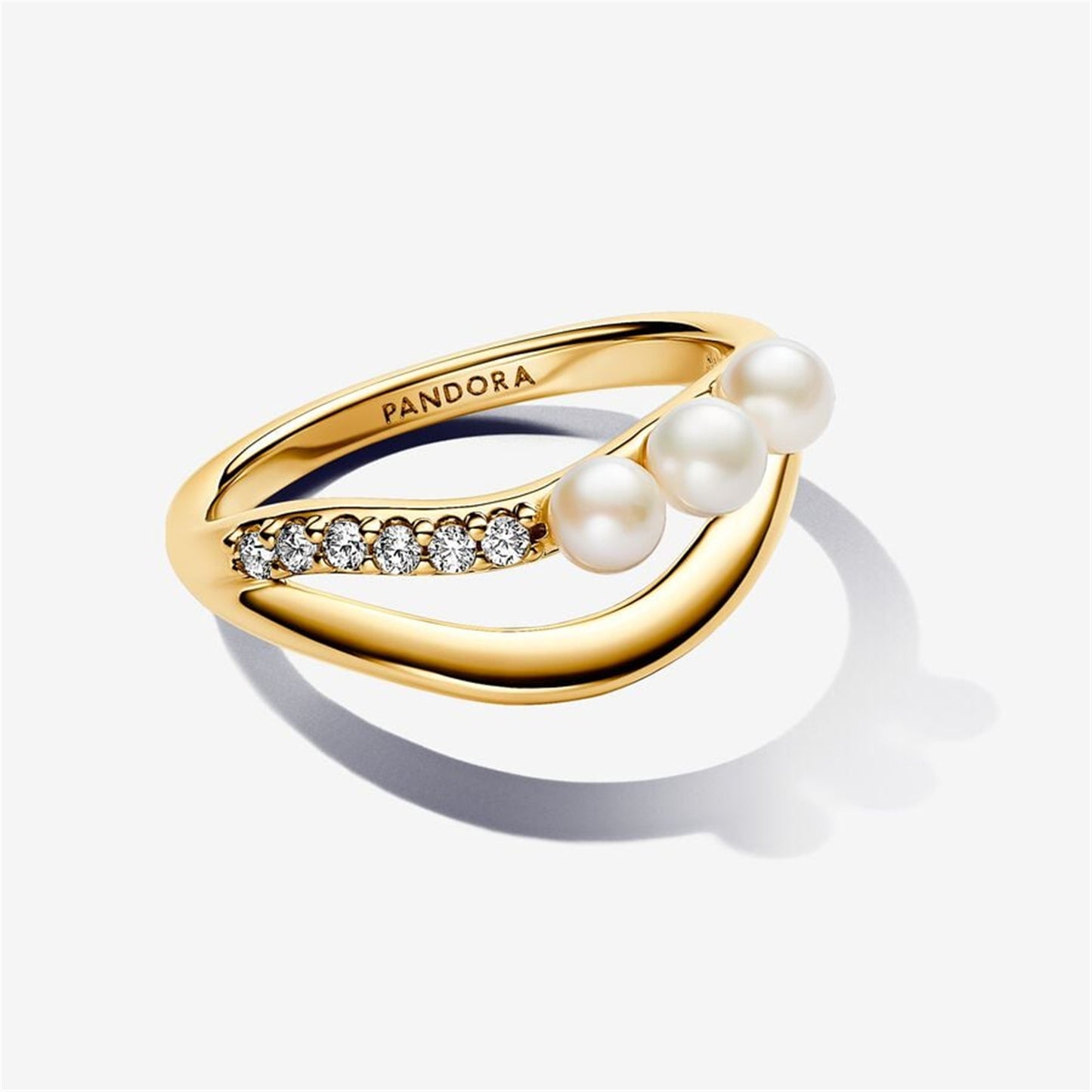 S925 Sterling Silver Treated Freshwater Cultured Pearl & Organically Shaped Double Band Ring