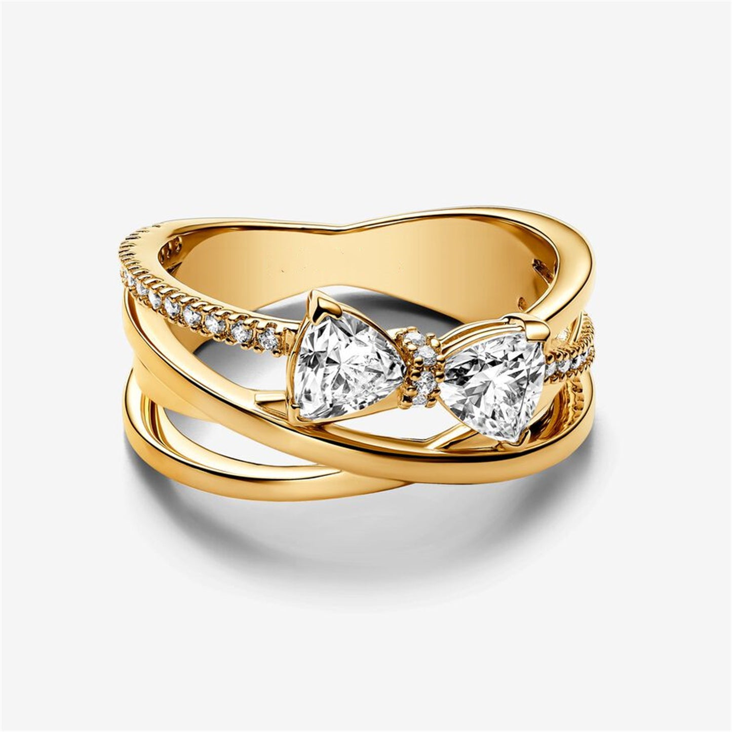 S925 Sterling Silver Sparkling Bow & Crossover Band Ring