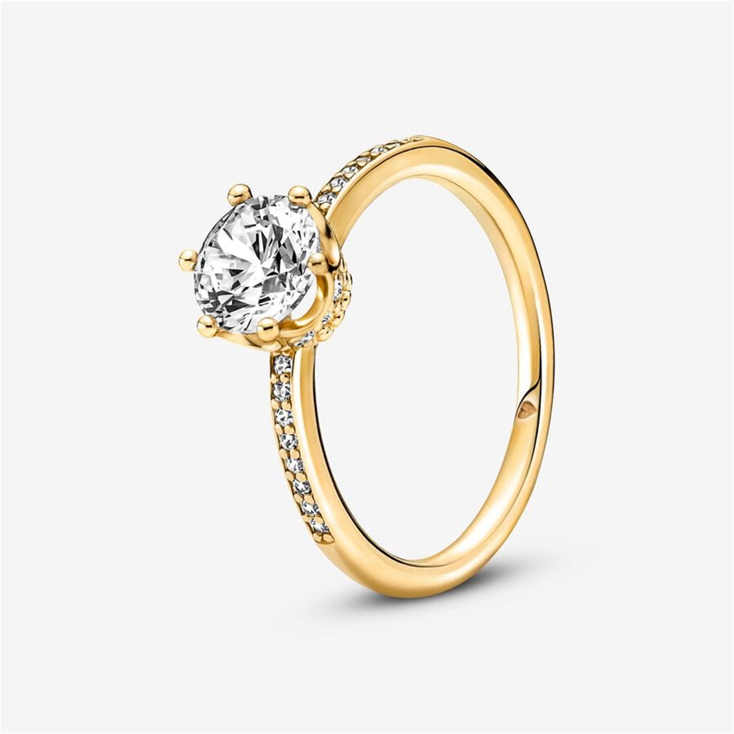 S925 Sterling Silver Clear Sparkling Crown Solitaire Ring