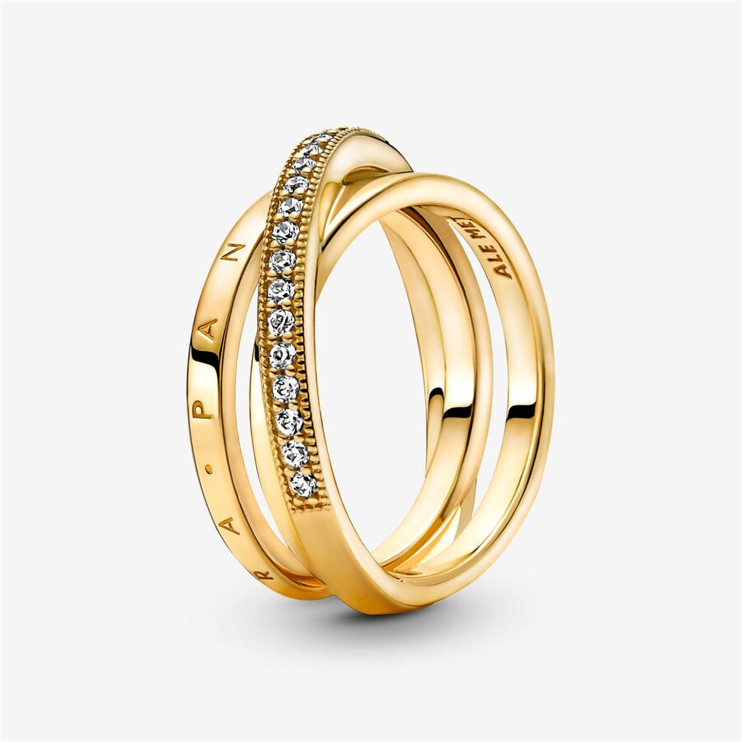 S925 Sterling Silver Crossover Pavé Triple Band Ring