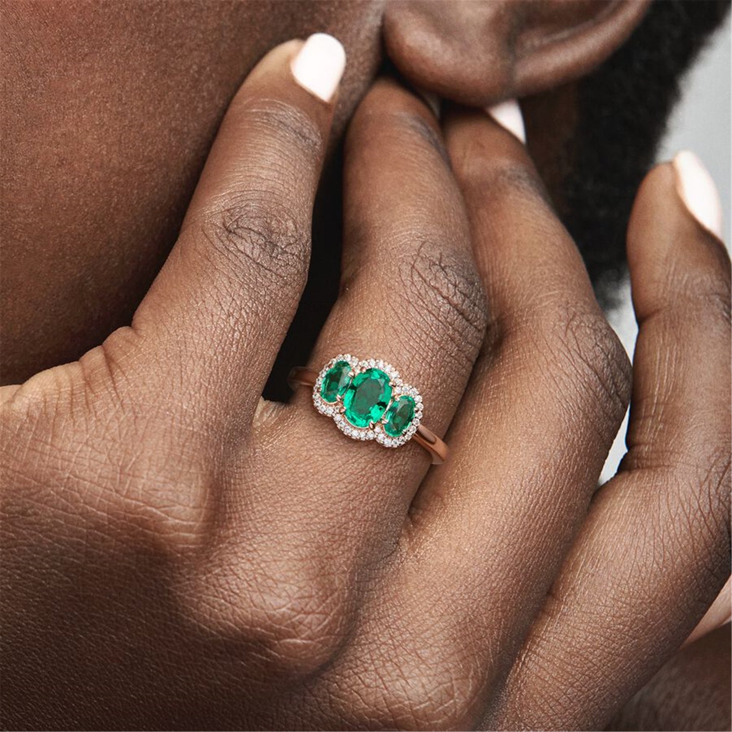 S925 Sterling Silver Three Stone Vintage Ring