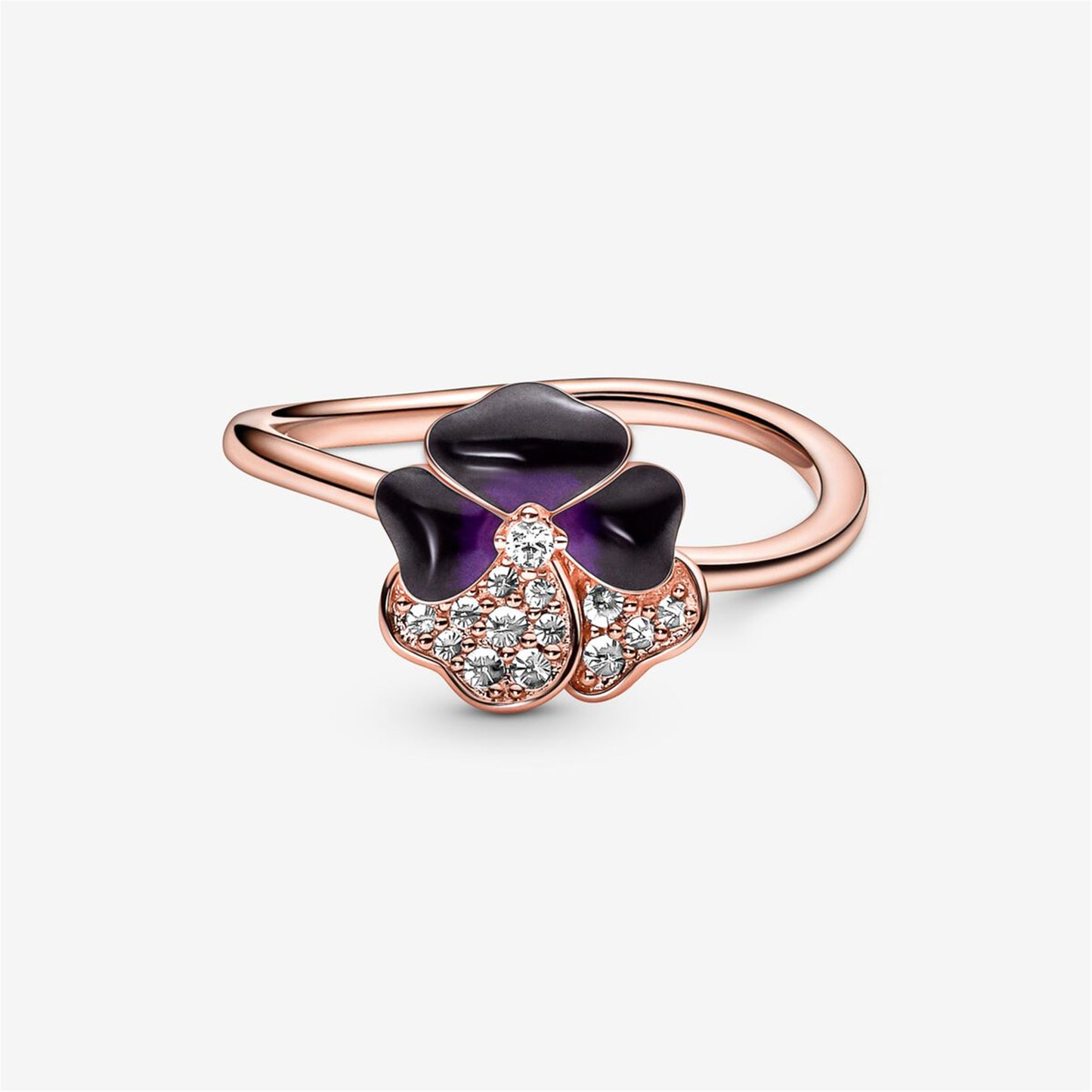S925 Sterling Silver Deep Purple Pansy Flower Ring