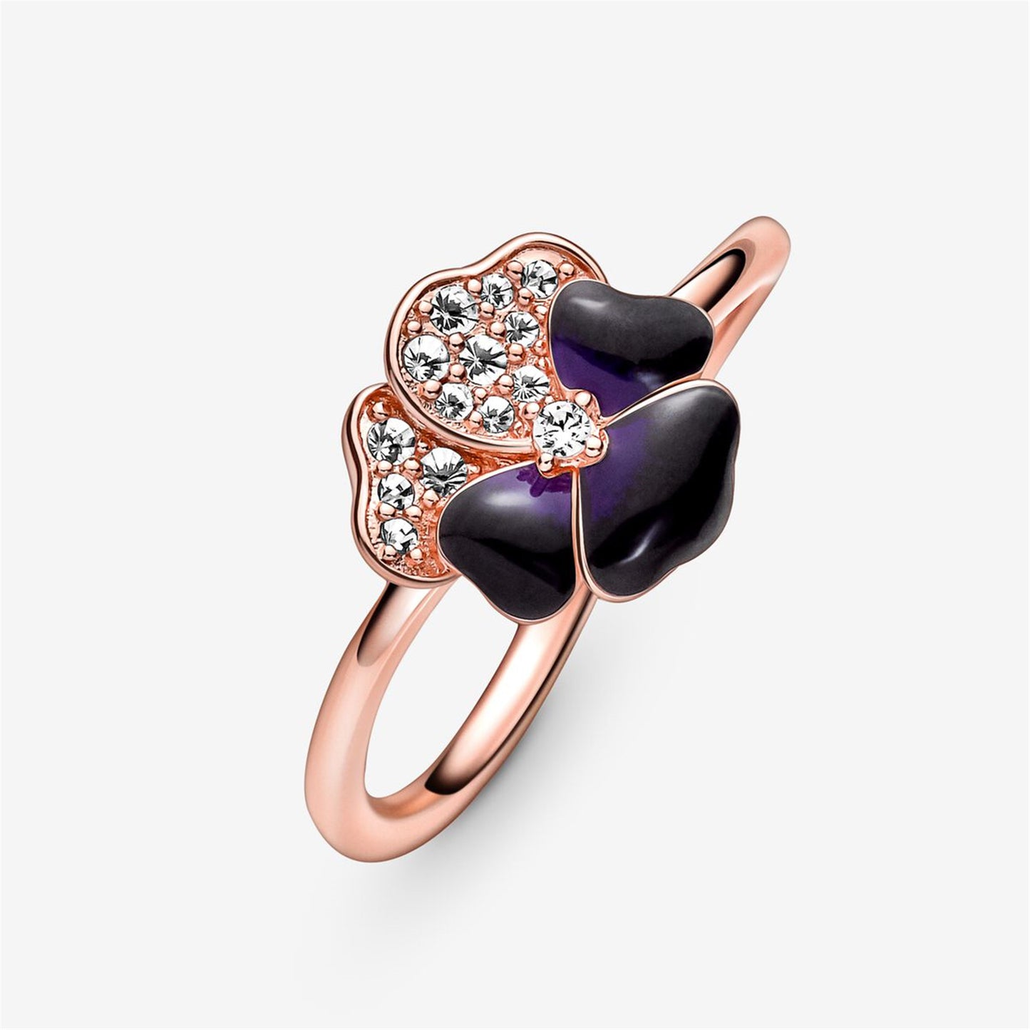 S925 Sterling Silver Deep Purple Pansy Flower Ring