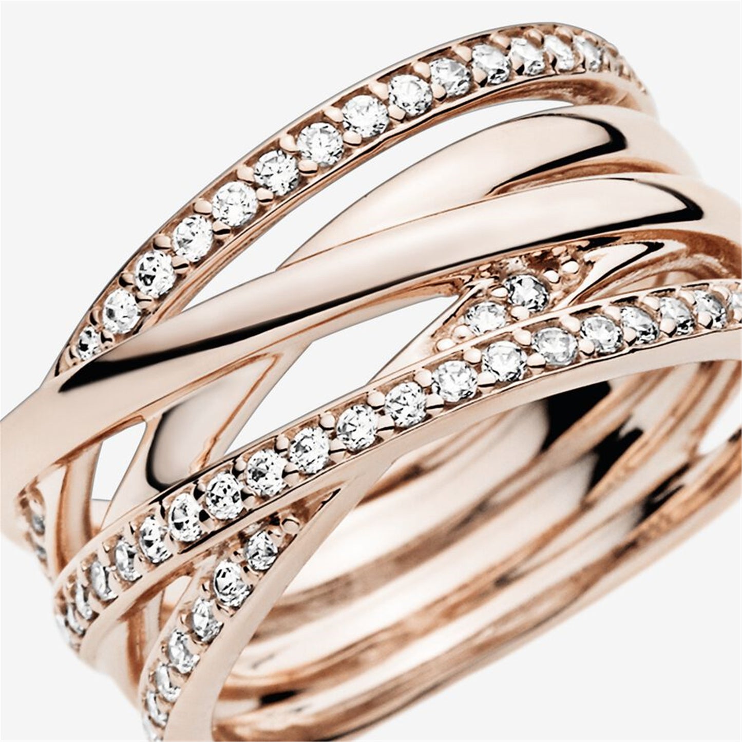 S925 Sterling Silver Sparkling & Polished Lines Ring