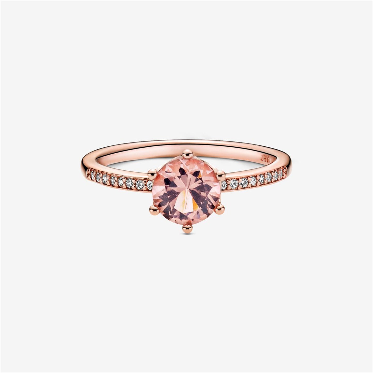 S925 Sterling Silver Pink Sparkling Crown Solitaire Ring