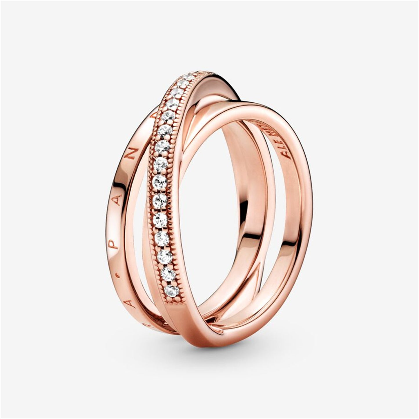 S925 Sterling Silver Crossover Pavé Triple Band Ring
