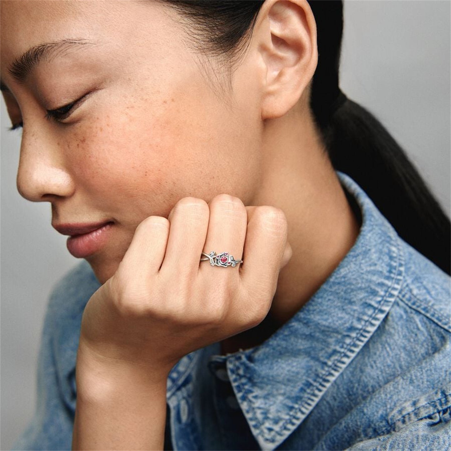 S925 Sterling Silver Beauty and the Beast Rose Ring