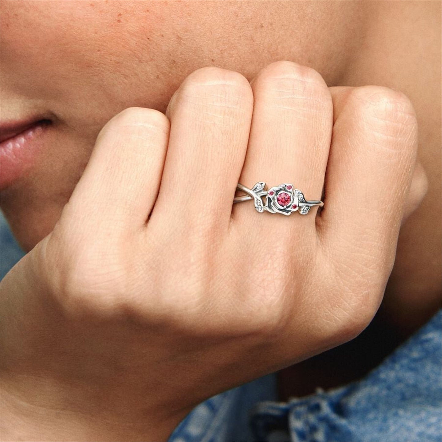 S925 Sterling Silver Beauty and the Beast Rose Ring