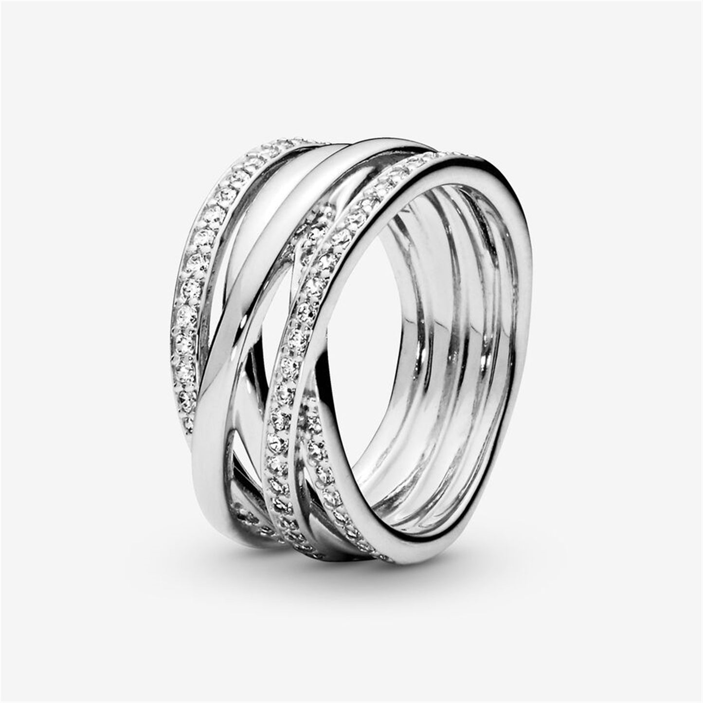 S925 Sterling Silver Sparkling & Polished Lines Ring