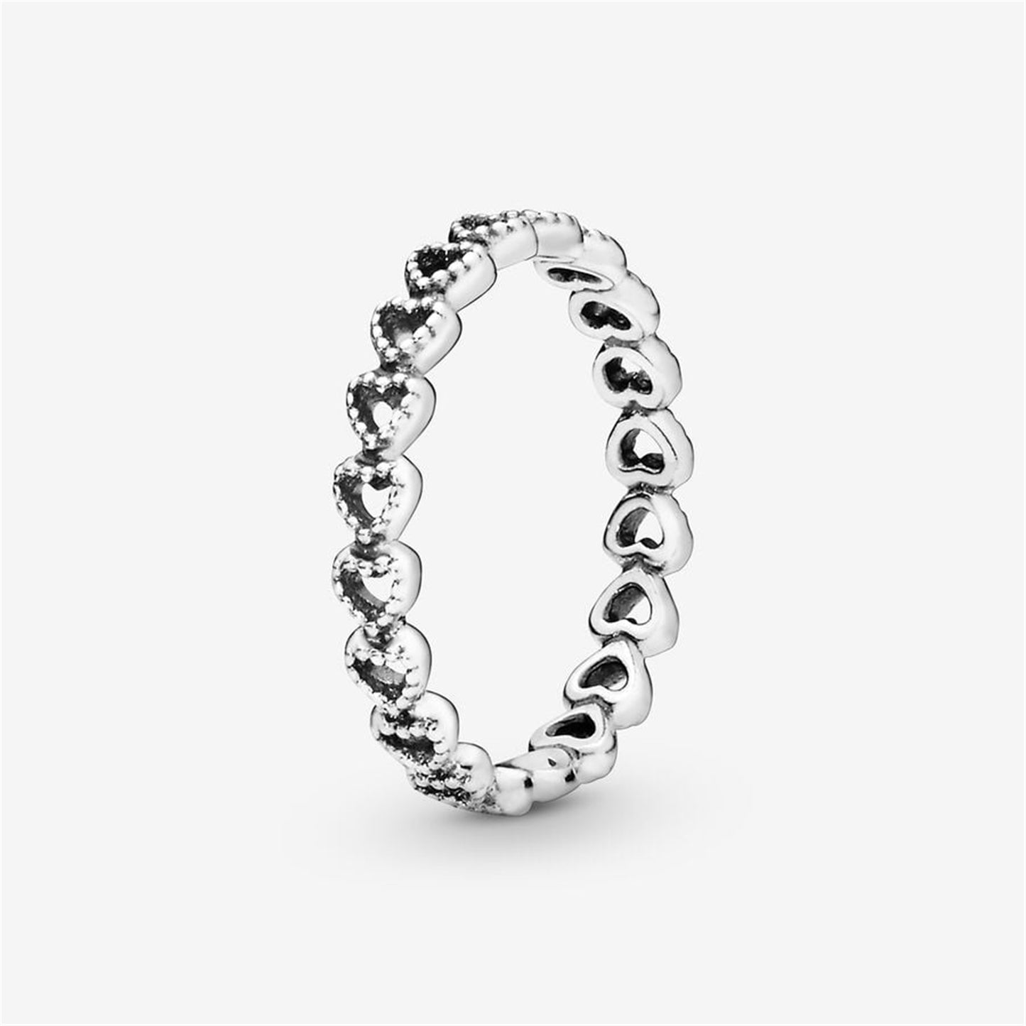 S925 Sterling Silver Band of Hearts Ring