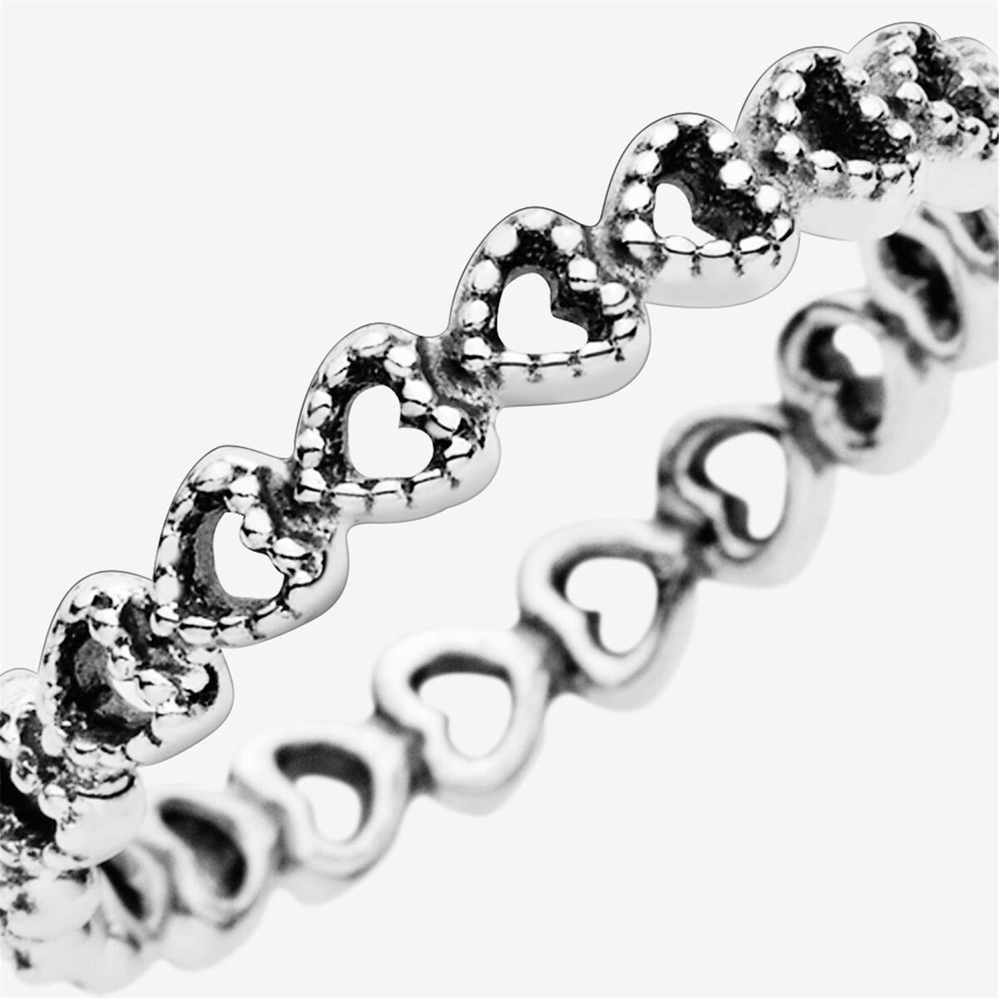 S925 Sterling Silver Band of Hearts Ring