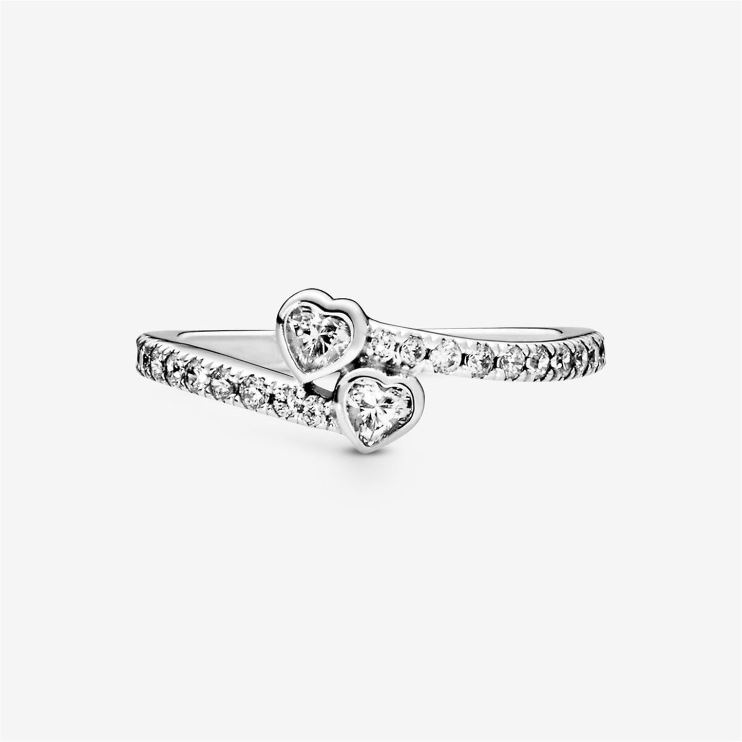 S925 Sterling Silver Two Sparkling Hearts Ring