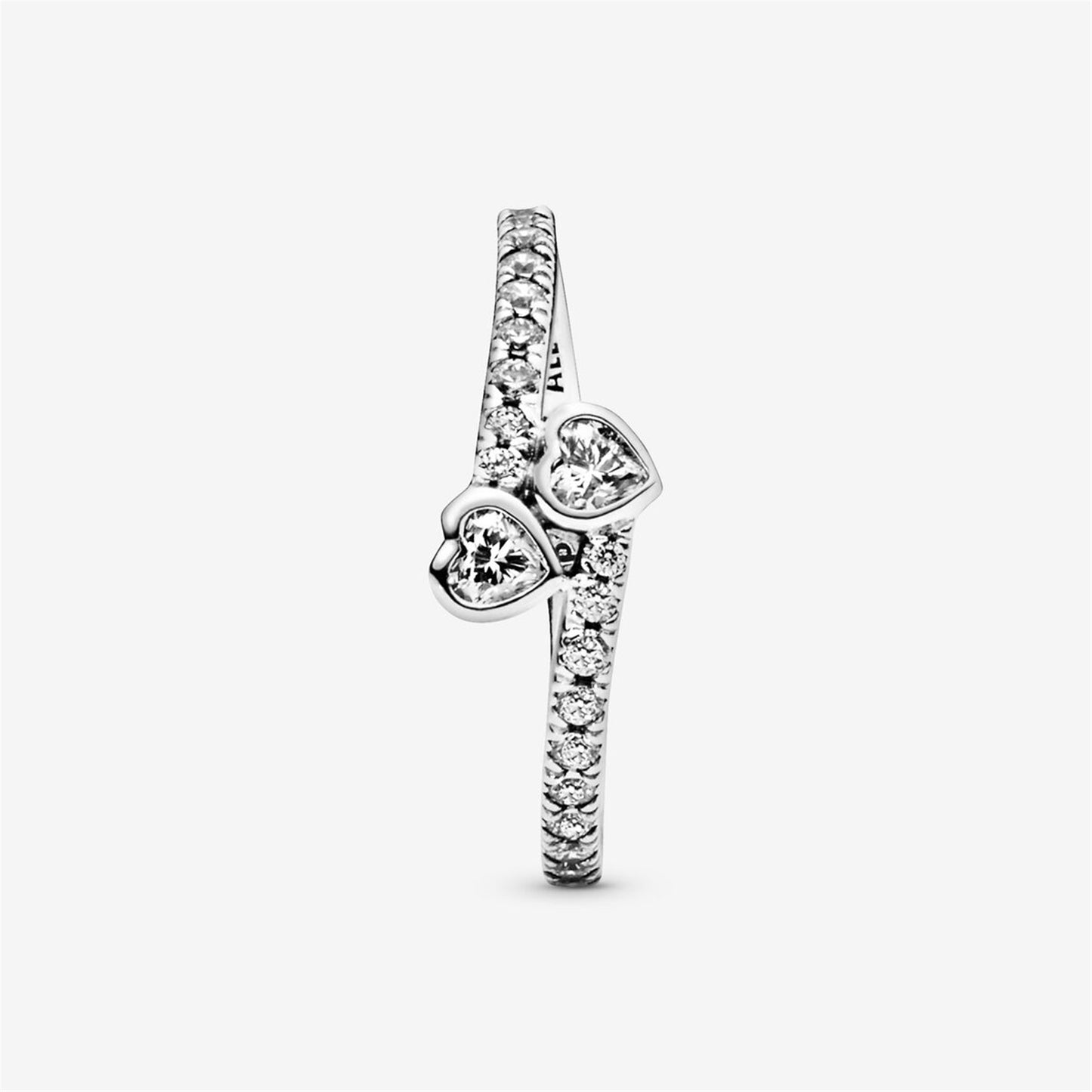 S925 Sterling Silver Two Sparkling Hearts Ring