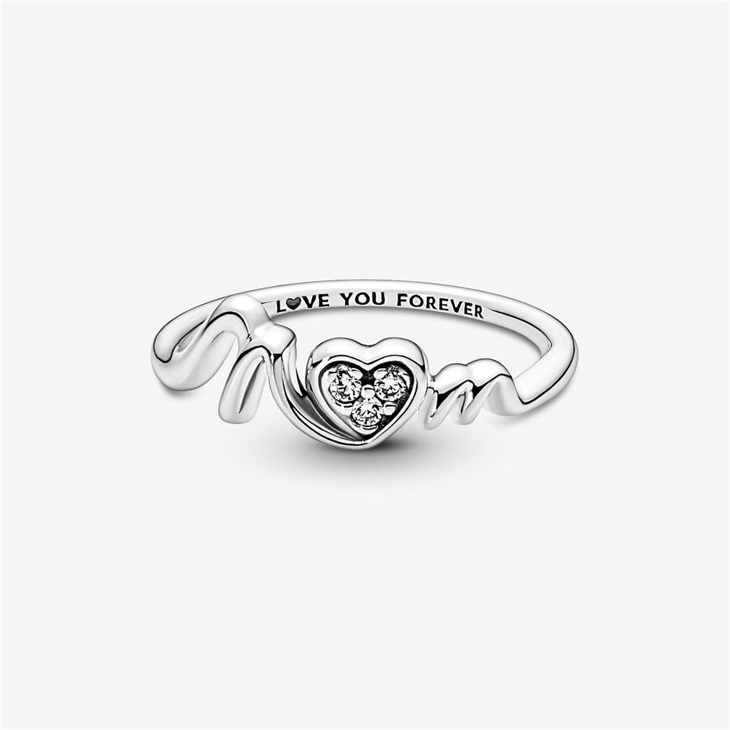 S925 Sterling Silver Mom Pavé Heart Ring