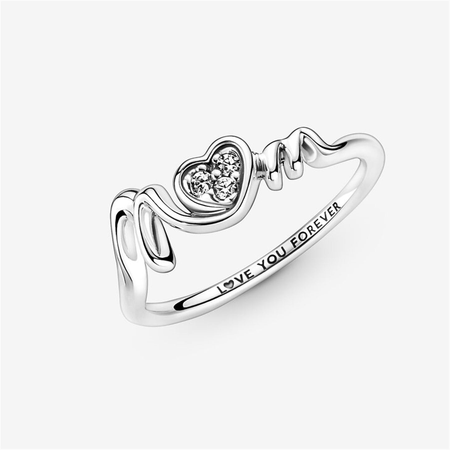 S925 Sterling Silver Mom Pavé Heart Ring