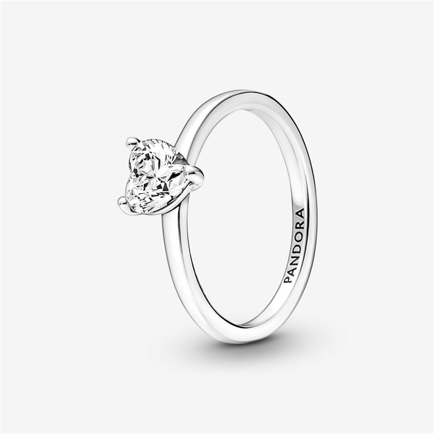 S925 Sterling Silver Sparkling Heart Solitaire Ring