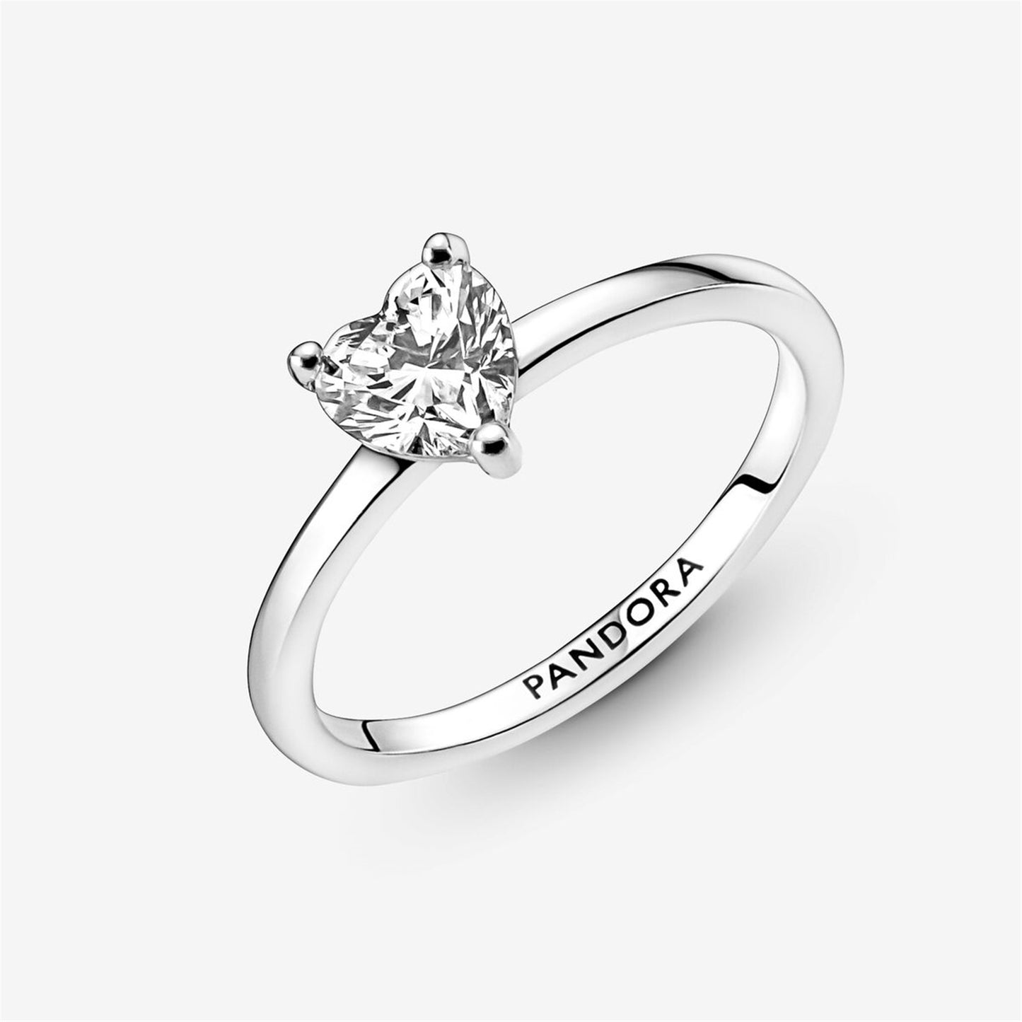 S925 Sterling Silver Sparkling Heart Solitaire Ring