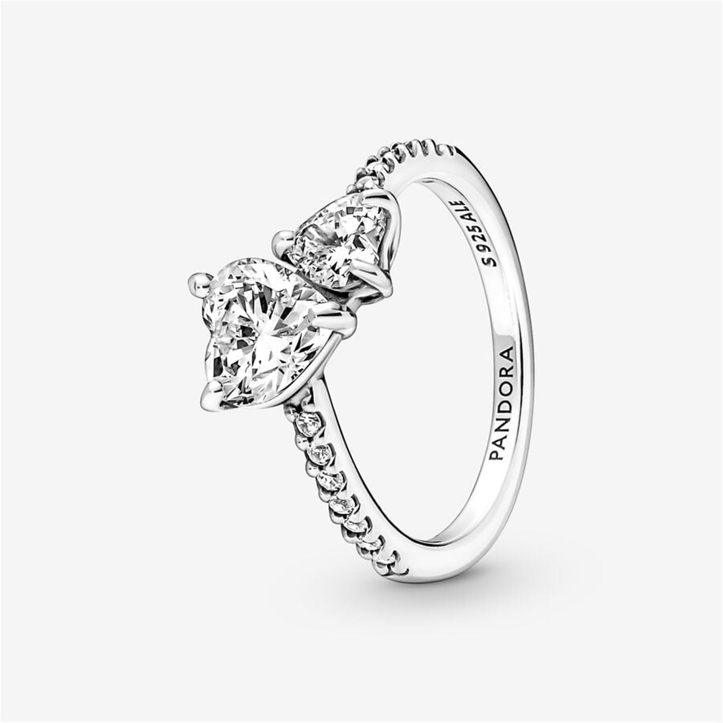 S925 sterling silver Double Heart Sparkling Ring