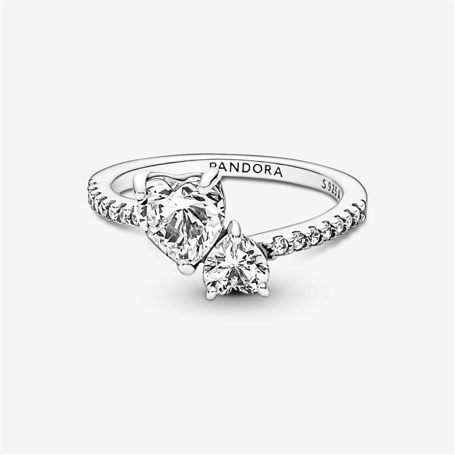 S925 sterling silver Double Heart Sparkling Ring