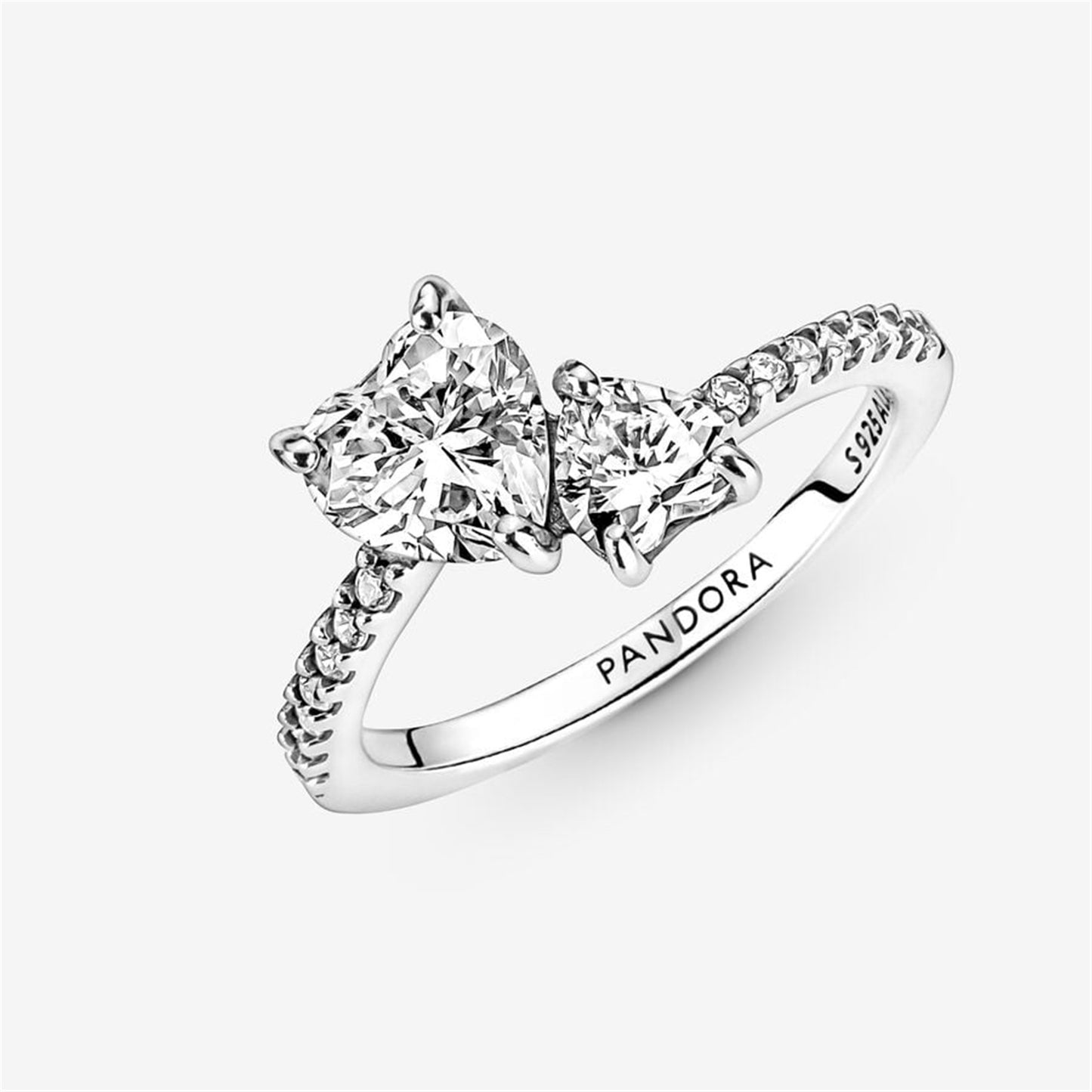 S925 sterling silver Double Heart Sparkling Ring