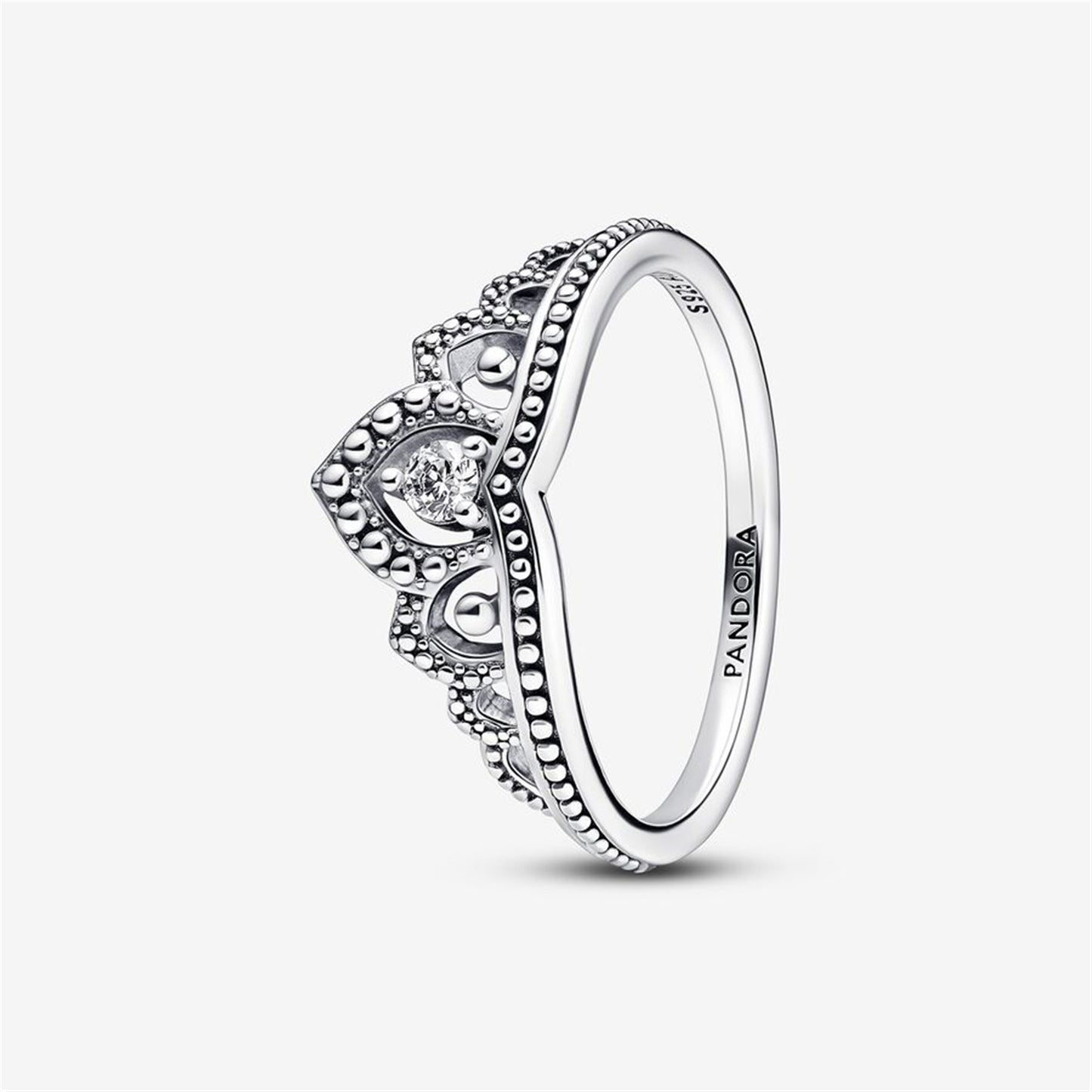 S925 Sterling Silver Regal Beaded Tiara Ring