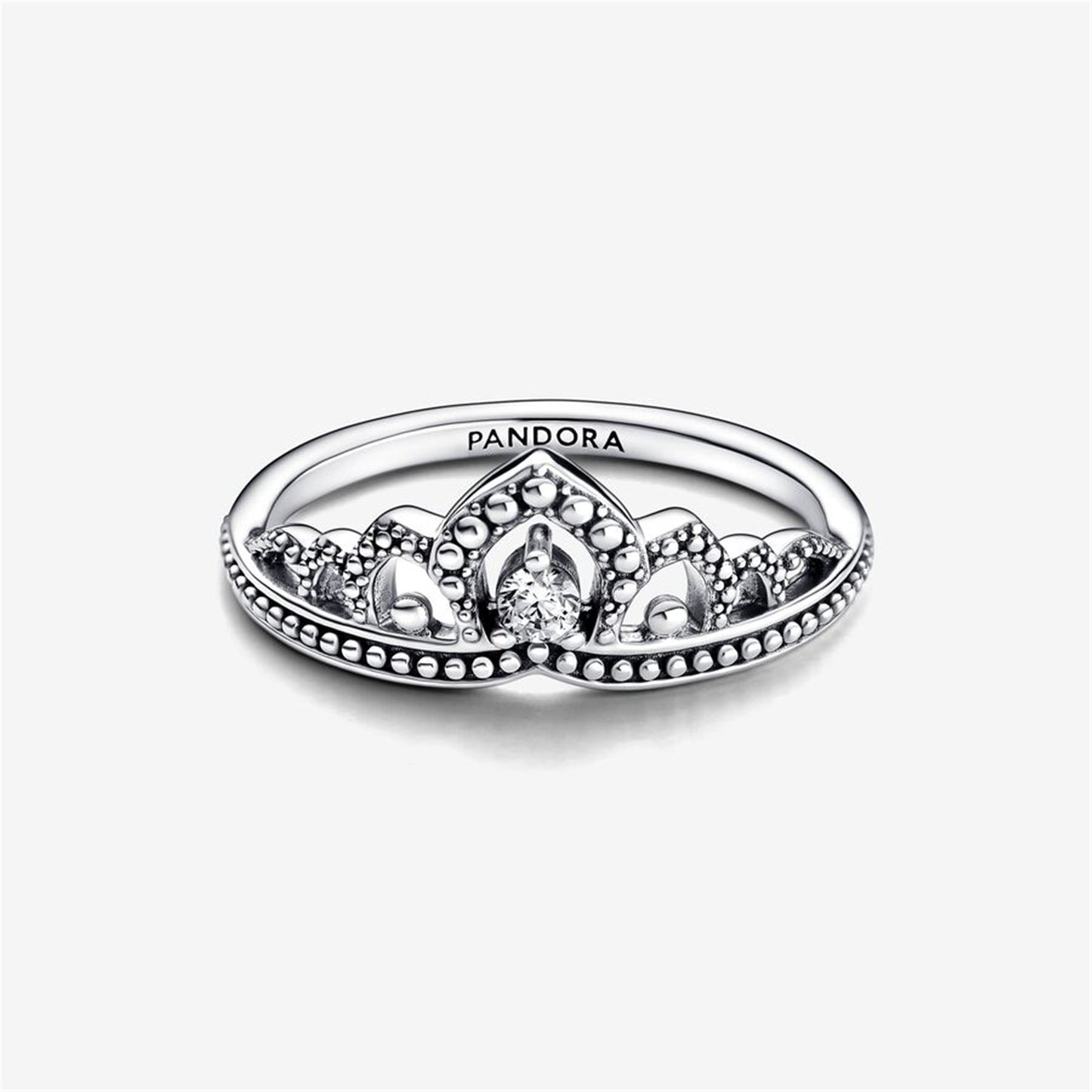 S925 Sterling Silver Regal Beaded Tiara Ring
