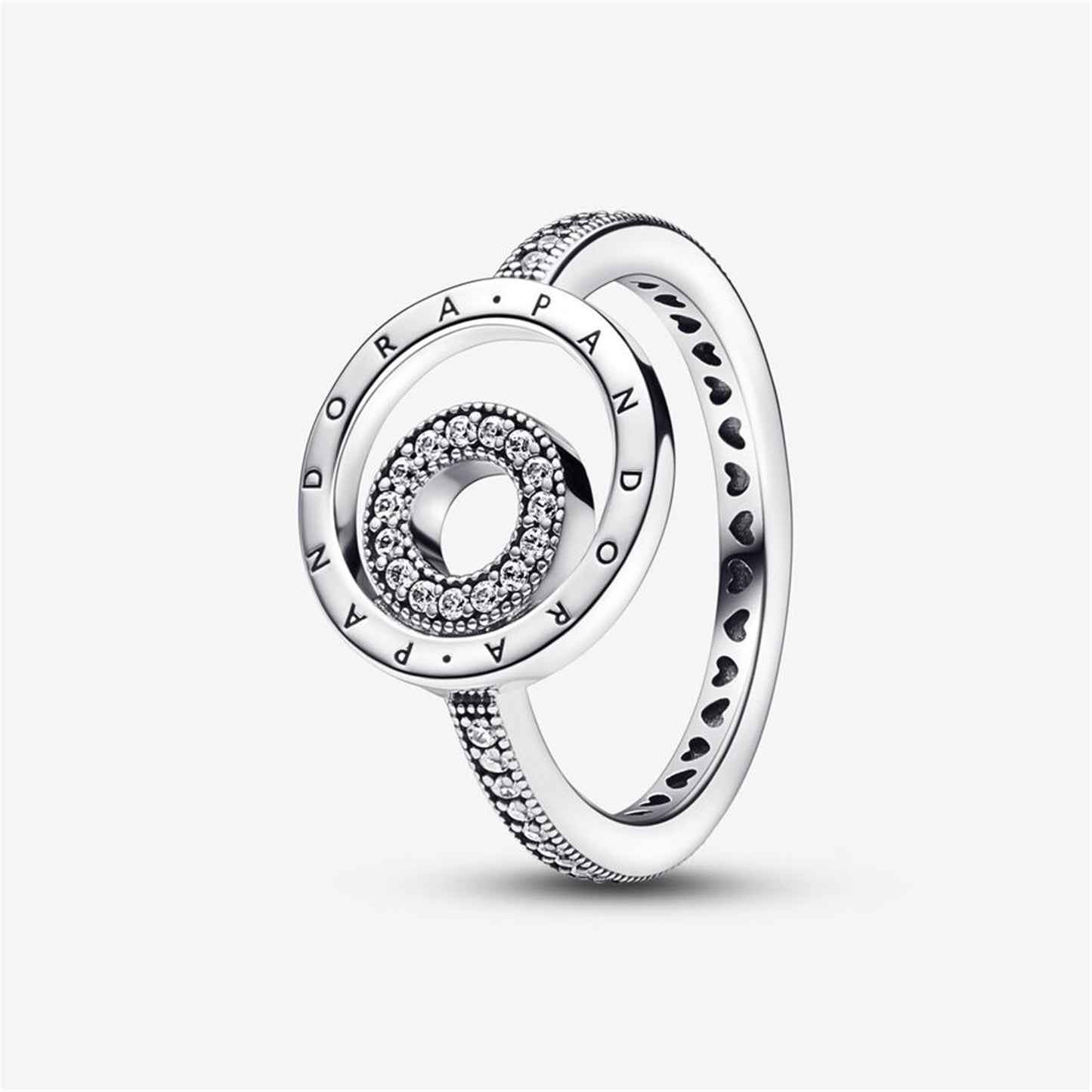 S925 Sterling Silver Signature Logo Circles Pavé Ring
