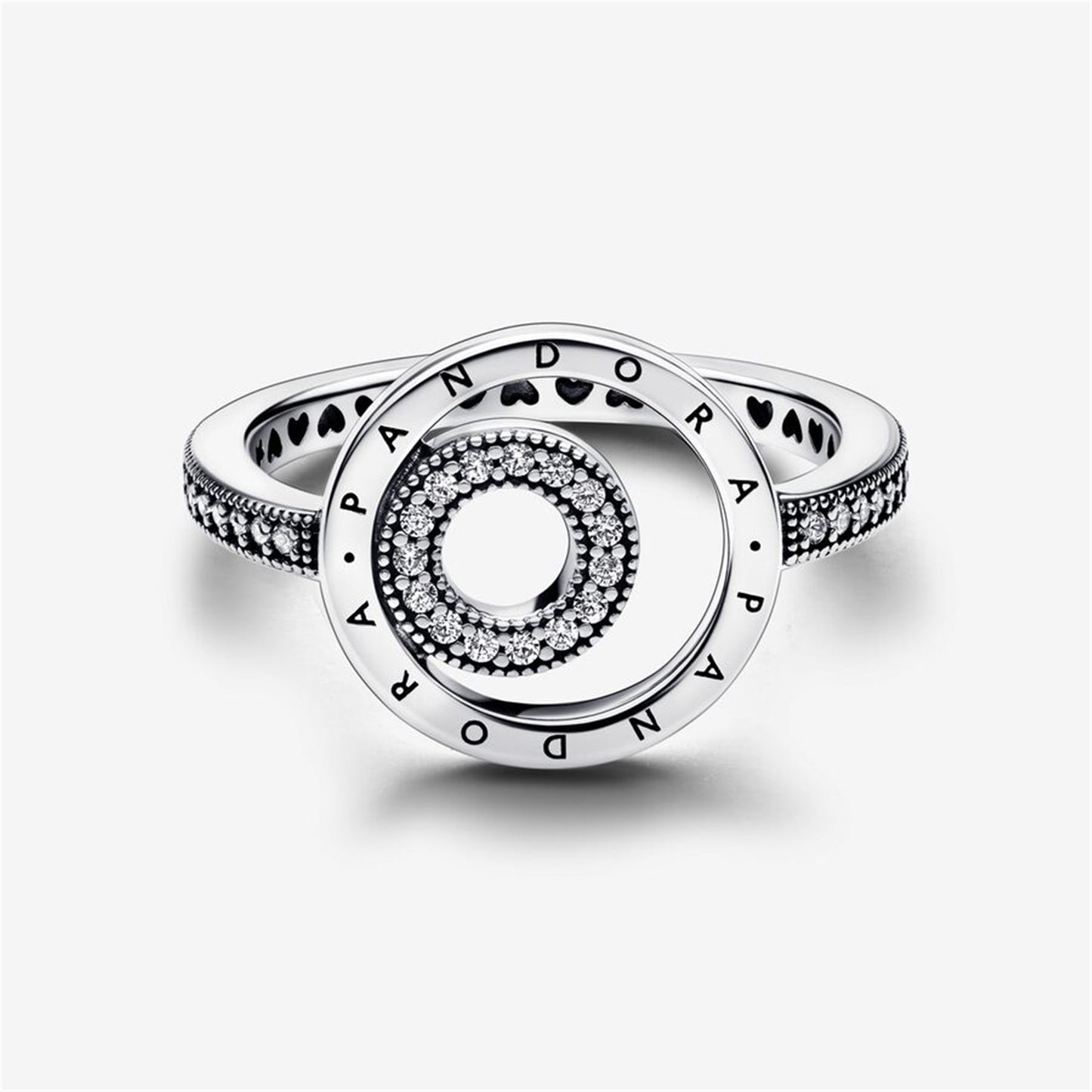 S925 Sterling Silver Signature Logo Circles Pavé Ring