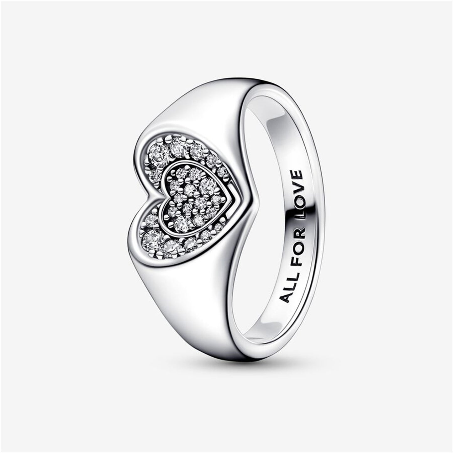 S925 Sterling Silver Radiant Heart Pavé Signet Ring