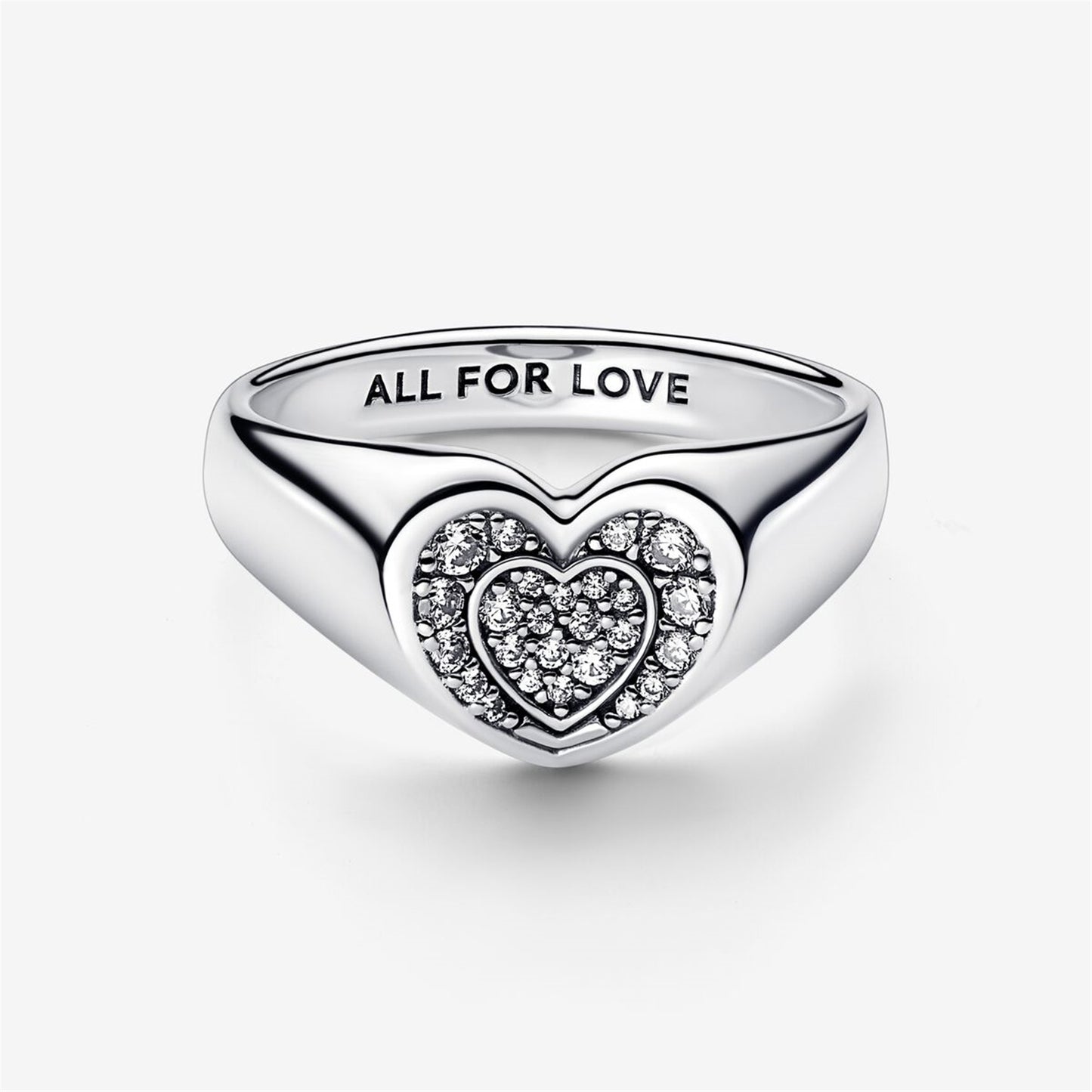S925 Sterling Silver Radiant Heart Pavé Signet Ring